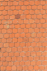 detail of red beavertail shingles at the roof as harmonic background