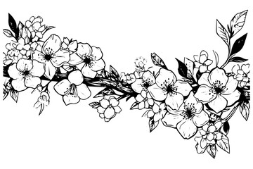 Cherry blossom hand drawn ink sketch. Sakura in engraving style vector illustration