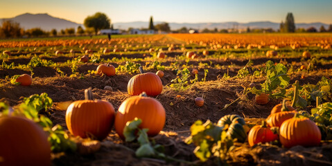 Pumpkins in a field, shot with a Canon EOS 5D Mark IV DSLR camera, with an EF 80mm f/25 STM lens, ensuring clarity with a resolution of 30.4 megapixels, ISO sensitivity set to 100, and a shutter speed