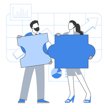People connecting puzzle elements.