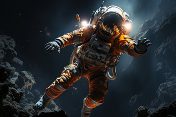 Fototapeta premium An astronaut floating in the void of space, highlighting the human exploration of the universe. Generative Ai.