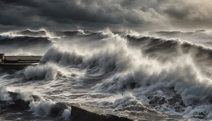 huge storm waves on a hurricane churned ocean