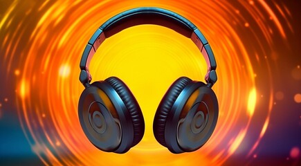 Fototapeta na wymiar headphones on a colored background, headphones on background, headphones wallpaper, music banner