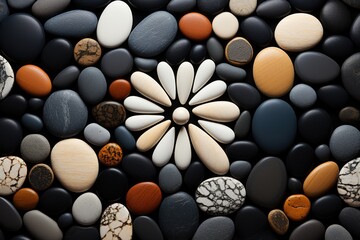 A close up of a bunch of rocks and pebbles. Digital art.