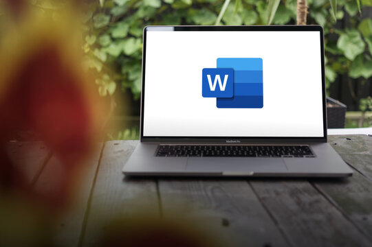 Microsoft Word logo, a word processor developed by Microsoft, displayed on a MacBook Pro screen