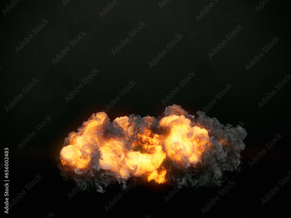 Poster highly realistic giant fire explosion with dark smoke. abstract background. 3d rendering digital ill