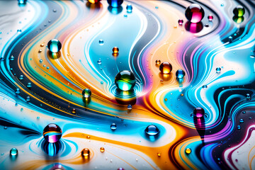 Abstract background with colorful marble and water drops. Generative AI