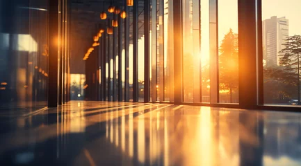 Foto auf Acrylglas Dunkelbraun Modern office walls of business building with sunlight reflection on window glass