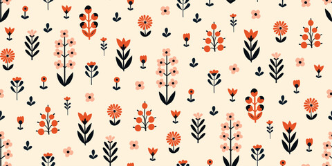 Seamless Scandinavian pattern. Delicate flowers.