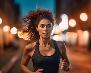 Young Athletic woman running in the city. Generative AI