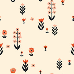 Seamless Scandinavian pattern. Delicate flowers.