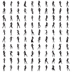 Vector silhouette of a slim young woman standing, black color, isolated on white background