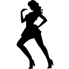 Vector silhouette of a slim young woman standing, black color, isolated on white background