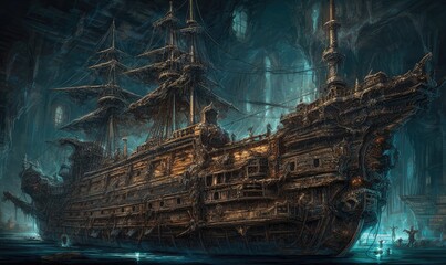ship sea ocean old pirate landscape city mystic poster alien steampunk wallpaper fantastic