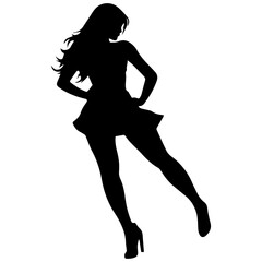 Vector silhouette of a slim young woman standing, black color, isolated on white background