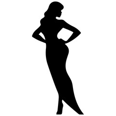 Fototapeta premium Vector silhouette of a slim young woman standing, black color, isolated on white background