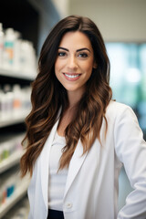 Female pharmacist at her work.