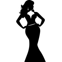 Vector silhouette of a slim young woman standing, black color, isolated on white background