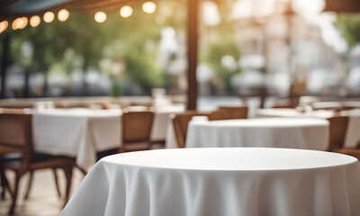 Fototapeta premium Empty restaurant table, versatile product mockup