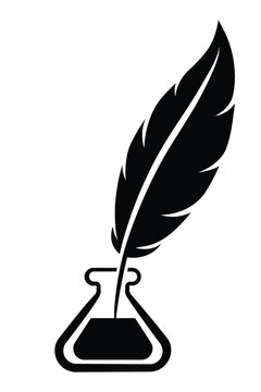 Vector feather and ink bottle icon. Vector illustration