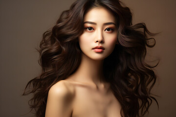 Asian woman portrait, hair health concept, ai generated