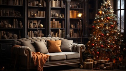 Living room with the Christmas tree and multiple gifts