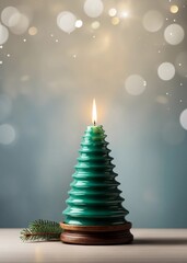 Christmas tree shaped candle, studio background bokeh - empty space banner design