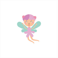 little fairy sticker, character for animation, designer illustration, design element of a postcard, poster, advertising of children's things, children's application.
