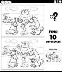 differences game with cartoon dogs coloring page