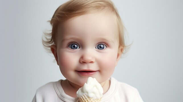 A Baby Is Eating An Ice Cream Cone