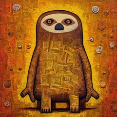 sloth cubism art oil painting abstract geometric funny doodle illustration poster tatoo