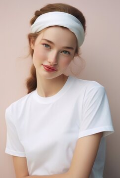 Smiling Young Woman in a Casual White Shirt, Captured in a Relaxed Setting on a Solid Pink Background, Created by Generative AI Technology