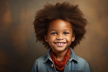 Studio Photography of a black 6 year Boy smiling at the Camer Genertive Ai