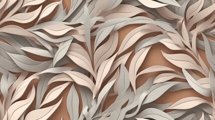 Abstract papercraft-art botanical illustration. Hand drawn pattern with natural simple design. Contemporary style illustration created by Generative AI , can be used as a repetitive tiled pattern.