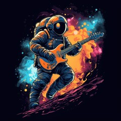 astronaut guitar tshirt design mockup printable cover tattoo isolated vector illustration artwork