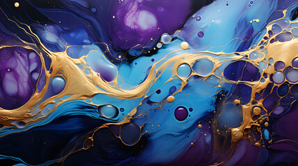 Abstract marble marbled stone ink liquid fluid painted painting - Purple turquoise swirls gold...