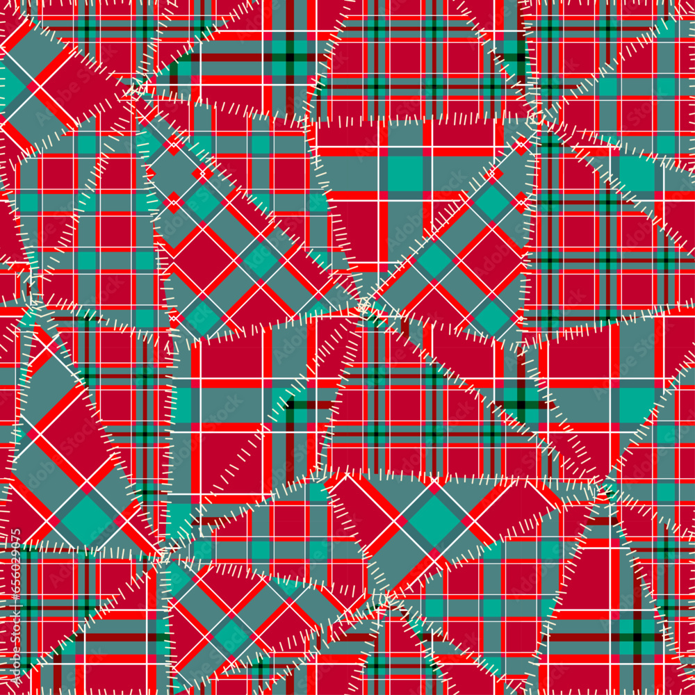 Poster Patchwork textile pattern. Seamless quilting design background. Merry Christmas cozy pattern.