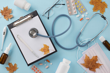 Discuss any seasonal issues or preventive measures with your doctor. Top view photo of clipboard,...