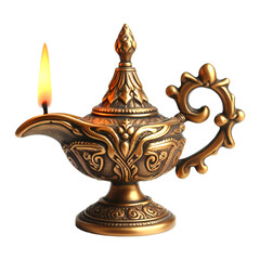 Fototapeta na wymiar Antique Oil lamp with burning fire isolated on white, transparent background 