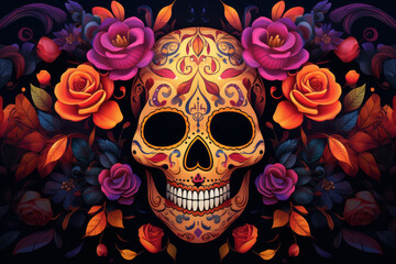 Colorful skull. Day of the dead festival concept. Ai generated.