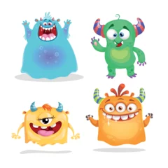 Fotobehang Cute cartoon Monsters set. Goblins, trolls and aliens. Halloween and birthday party characters. Vector illustrations collection. © Sketch Master