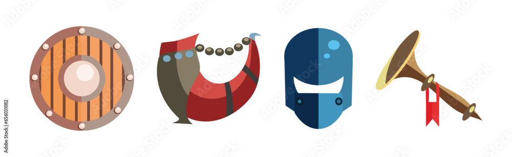 Poster viking and warrior game icon and battle object vector set