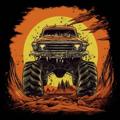 mad max car mosnter truck tshirt design mockup printable cover tattoo isolated vector illustration