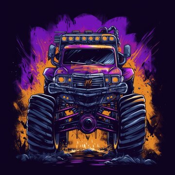 mad max car mosnter truck tshirt design mockup printable cover tattoo isolated vector illustration