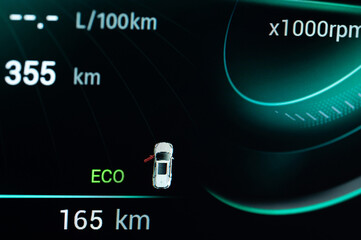 Eco and open door sign in digital car screen