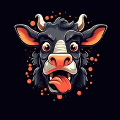 crazy cow scream tshirt design mockup printable cover tattoo isolated vector illustration artwork
