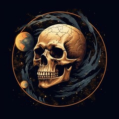skull universe planet tshirt design mockup printable cover tattoo isolated vector illustration art