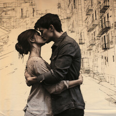 Fototapeta na wymiar couple kissing and loving each other 