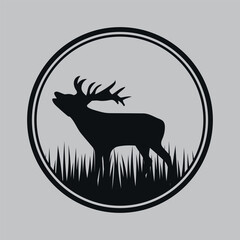 Deer icon. Black silhouette. Vector on gray background.