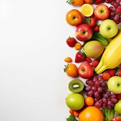 Naklejka na ściany i meble Fresh vegetables and fruits on a white background
